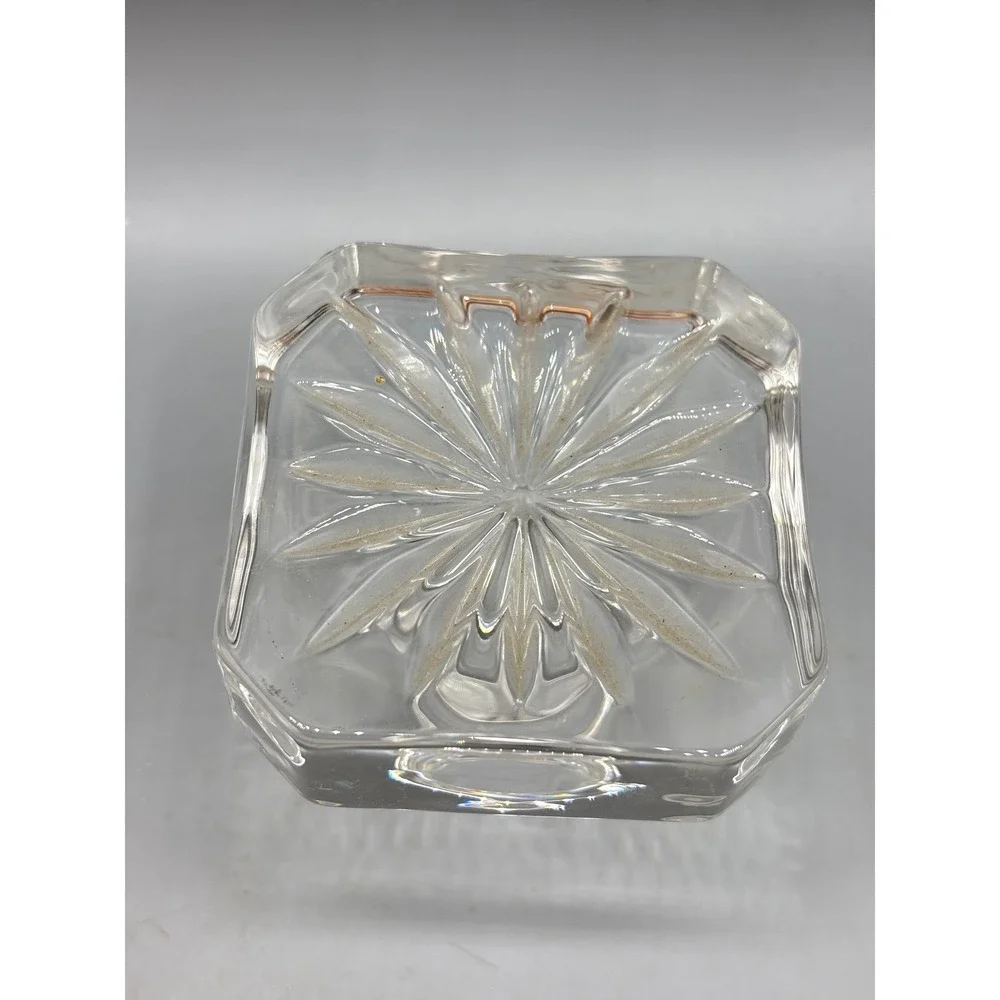 Vtg Clear‎ Glass Decanter Stopper Square Starburst Design Heavy 2.5